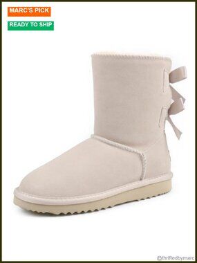 Cow Suede Mid-Calf Snow Boots Faux Fur Lined